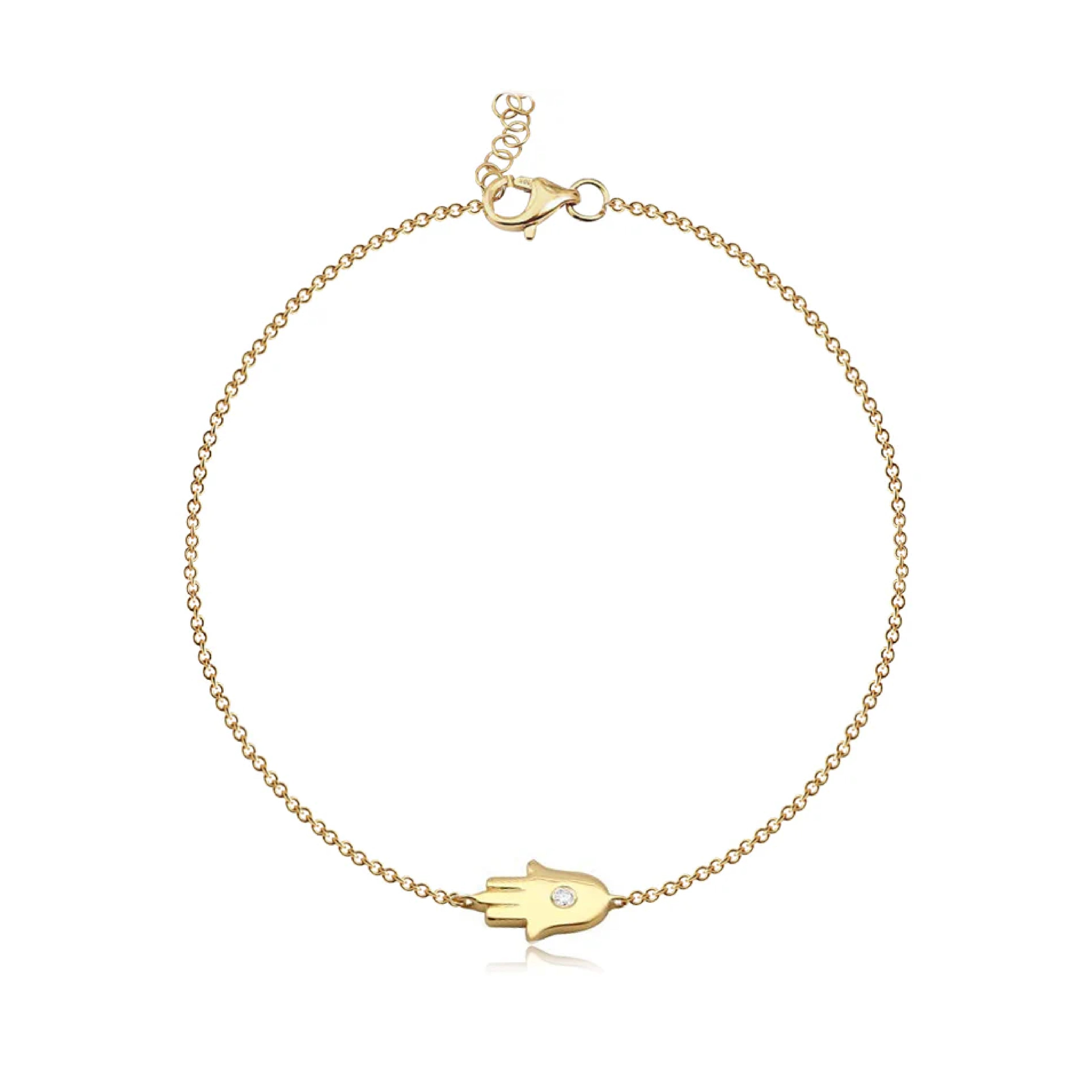 Gold Hamsa with Center Diamond Bracelet