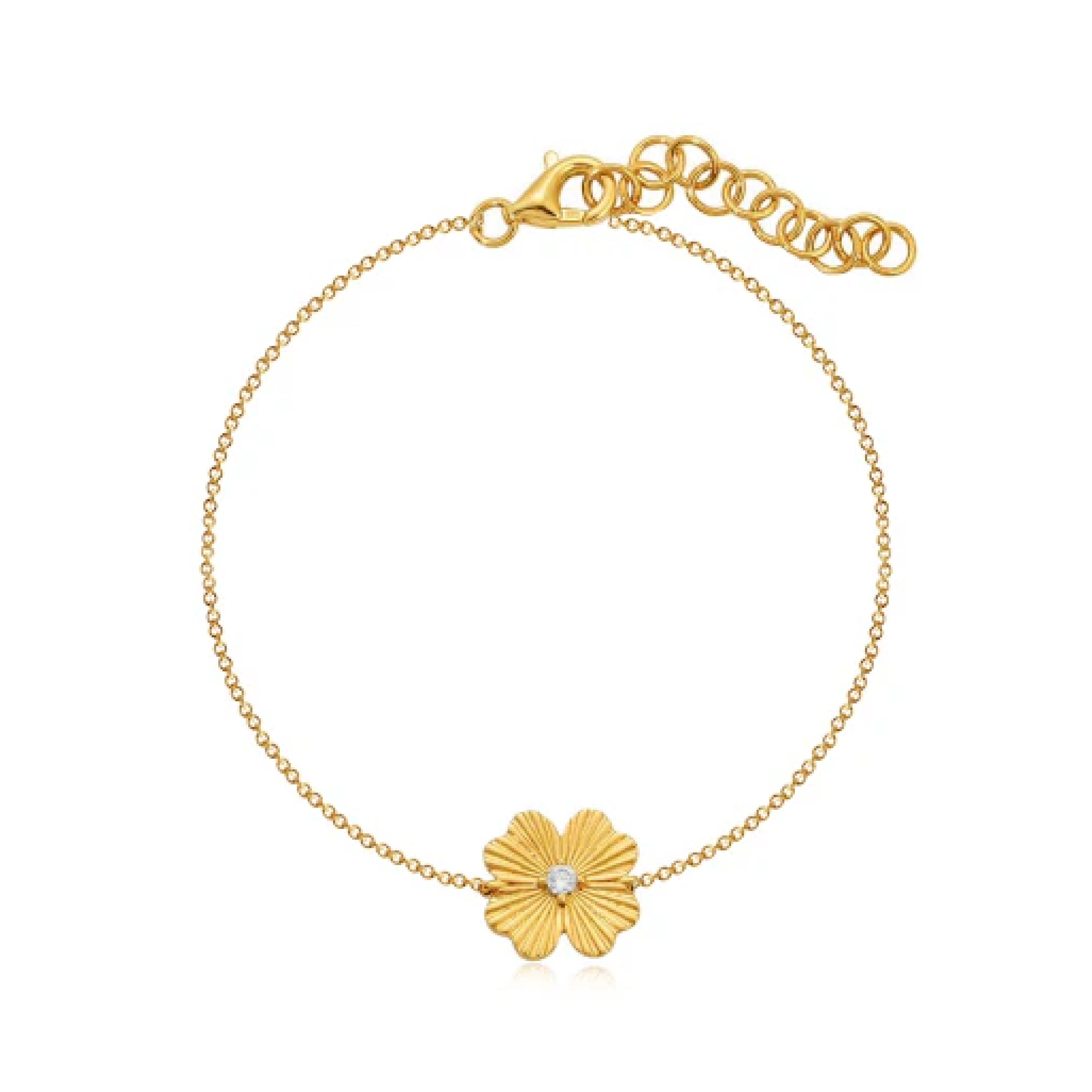 Fluted Center Diamond Flower Chain Bracelet