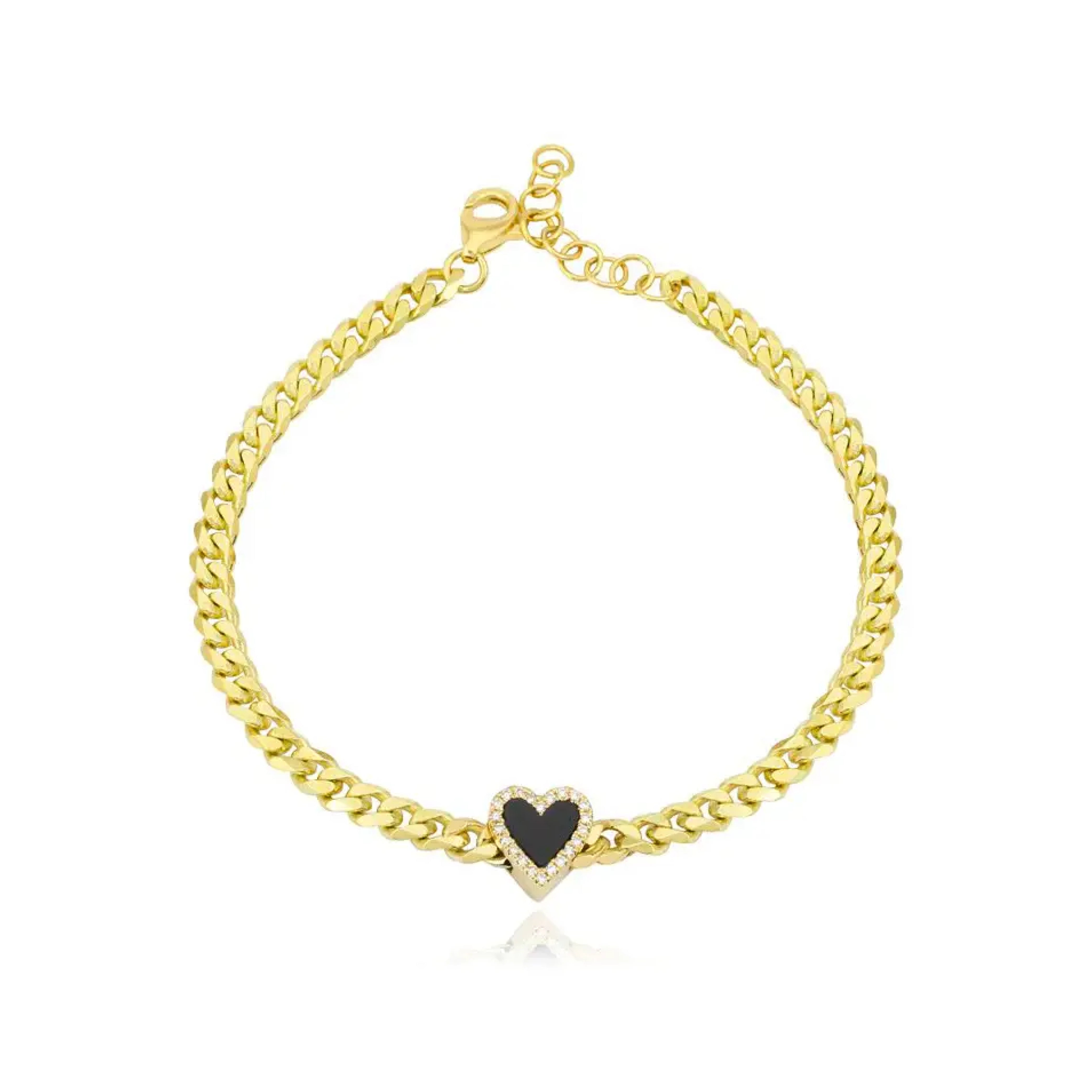 Pave Stone Heart Cuban Bracelet