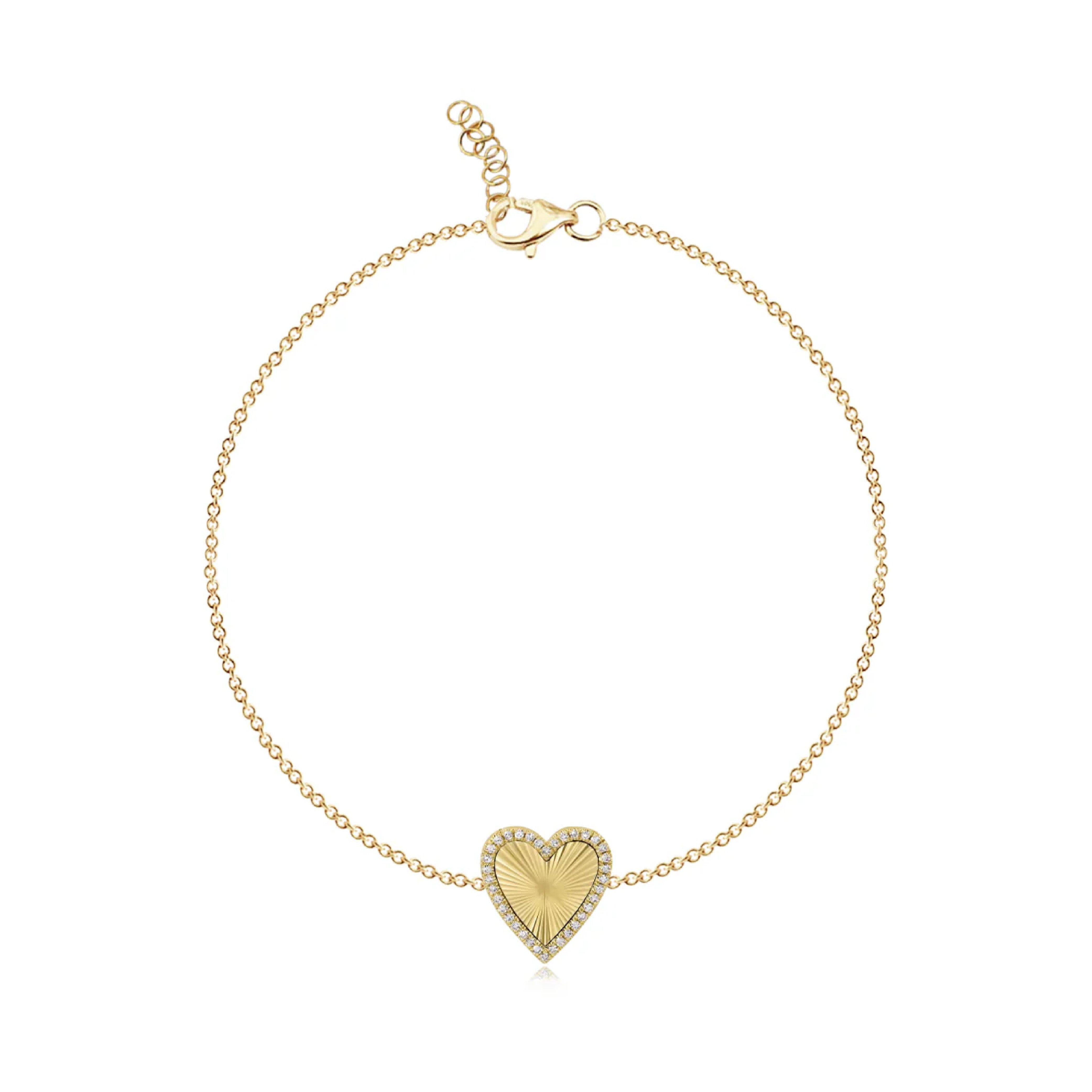 Small Fluted Heart Pave Bracelet