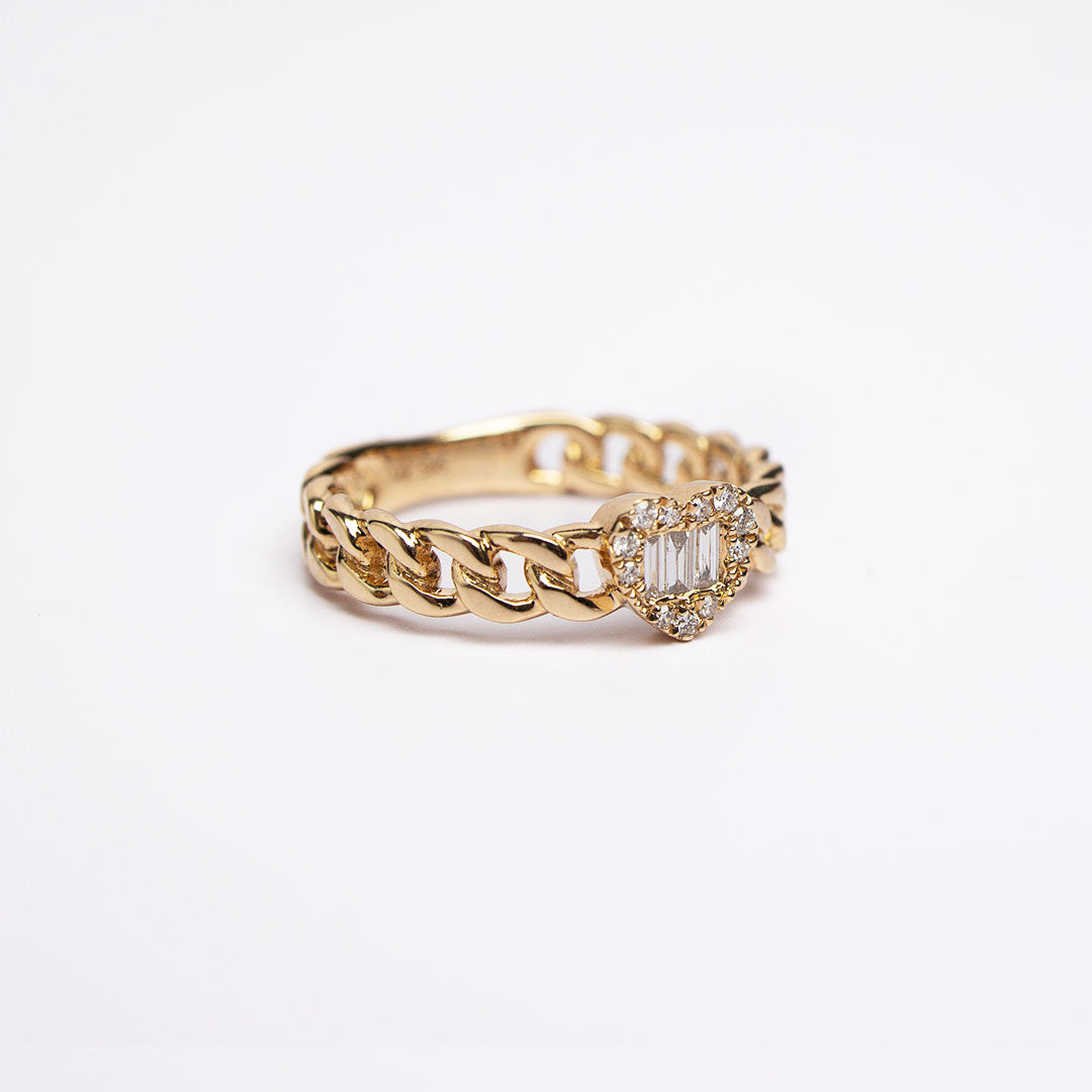 Diamond Heart and Baguette Chain Link Ring