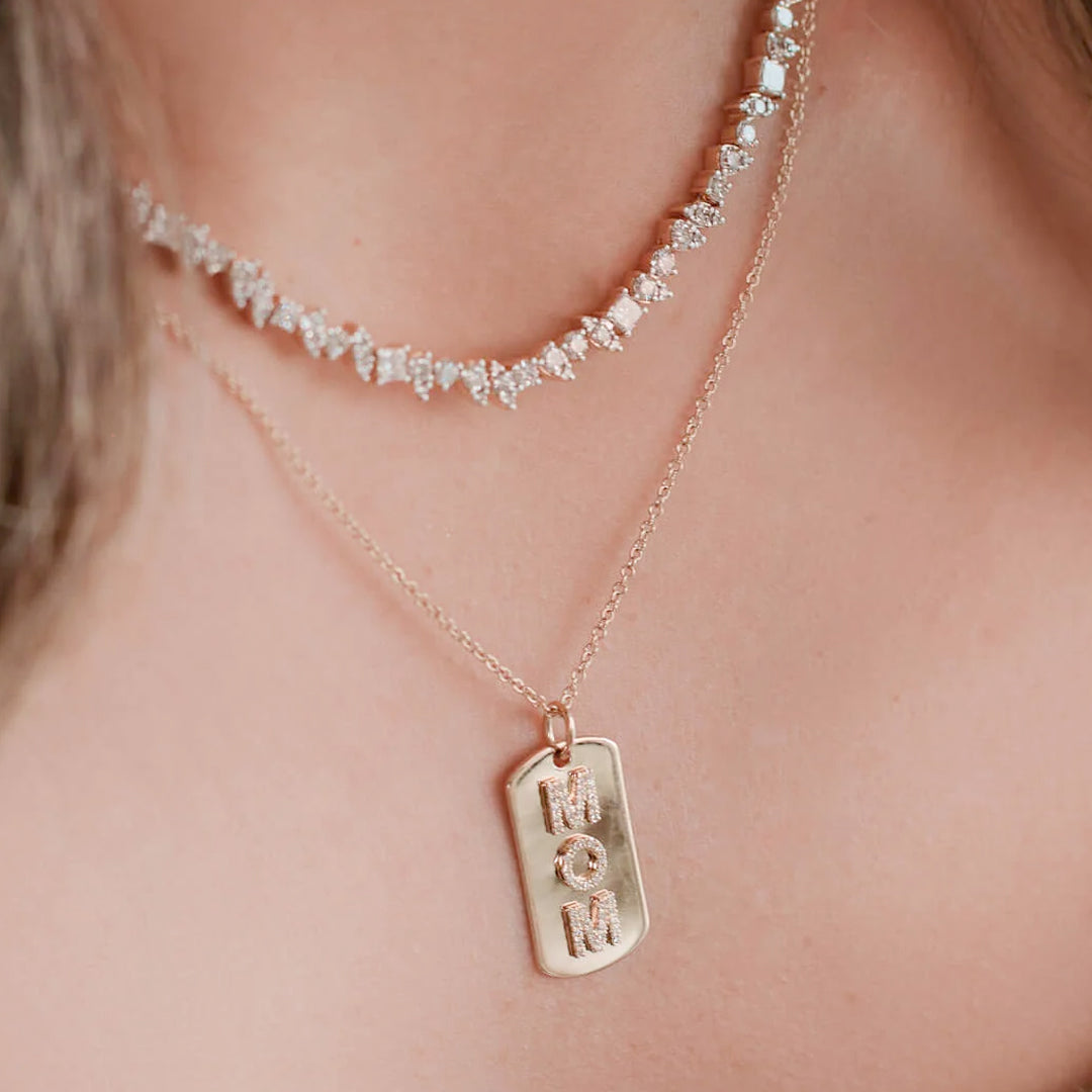 Diamond Mom Dog Tag Charm
