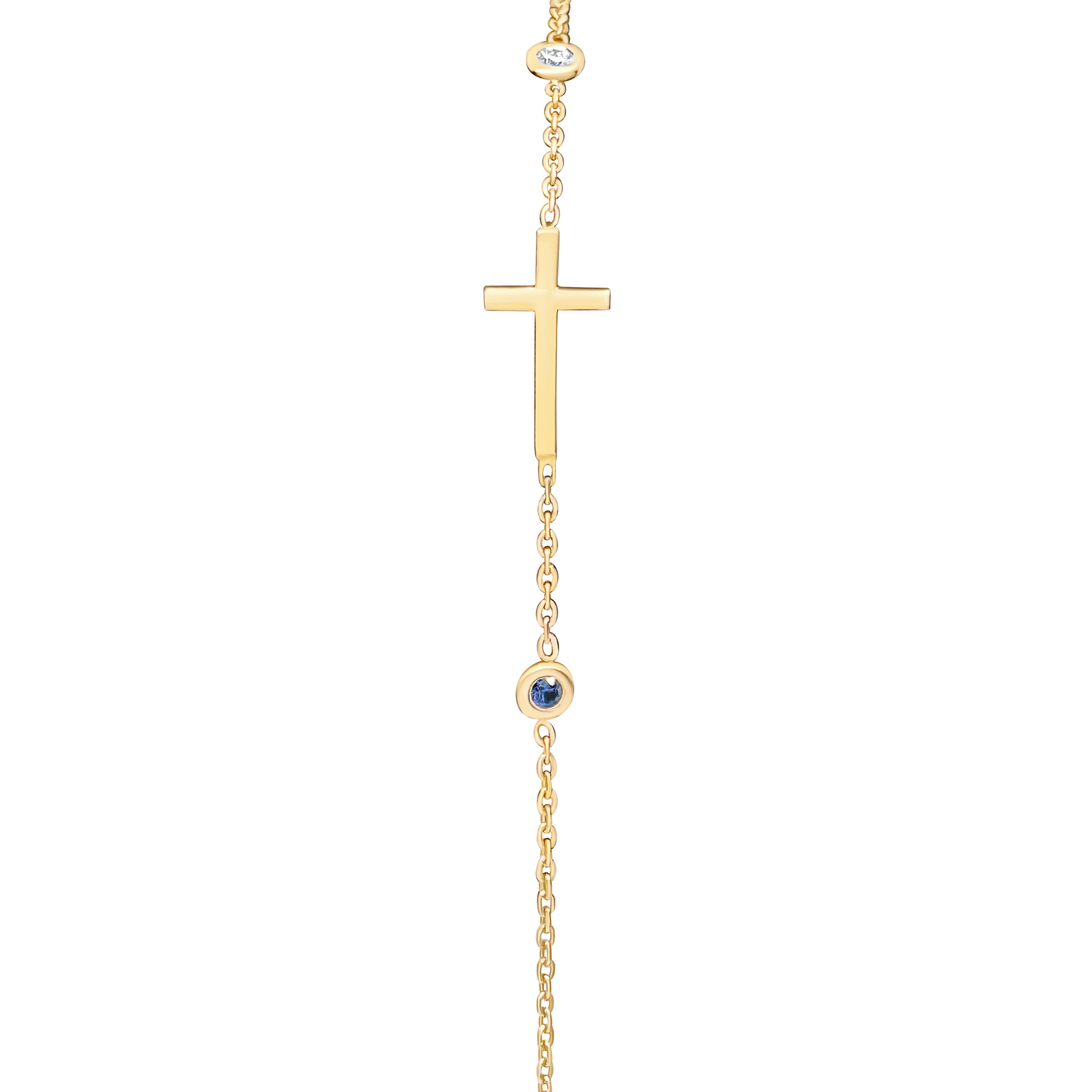 Diamond and Sapphire Station Cross Bracelet