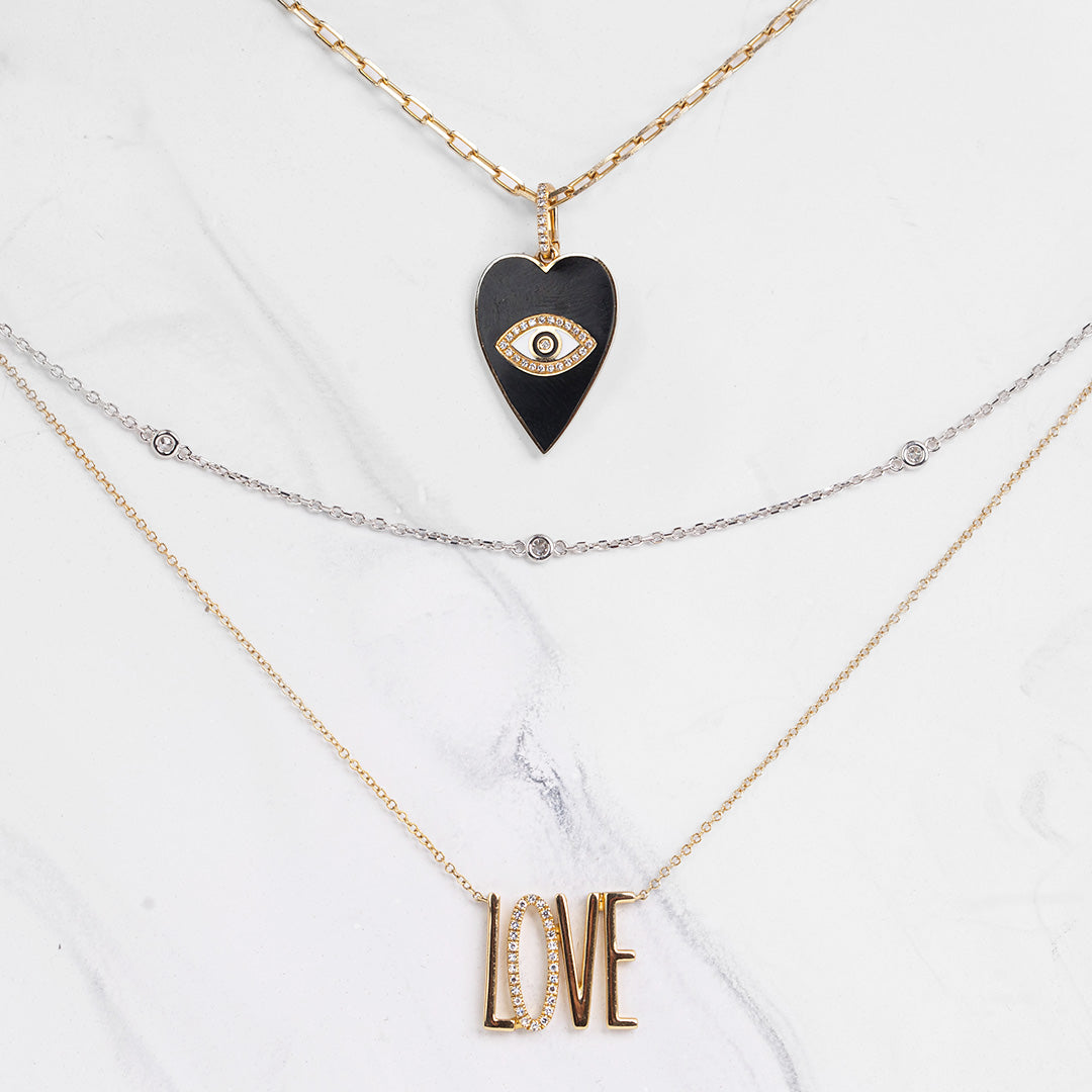 Enamel Heart with Diamond Evil Eye Pendant