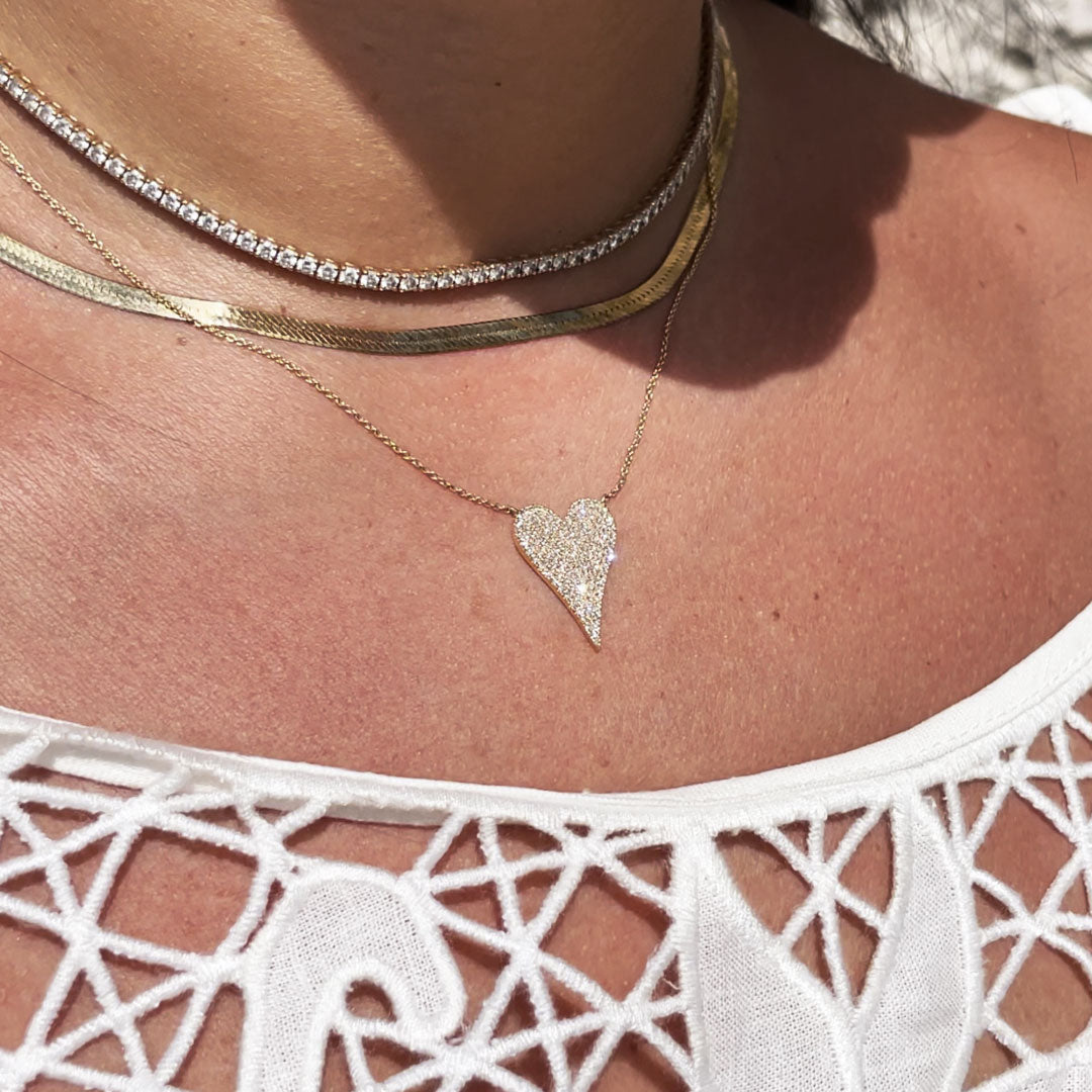 Large Elongated Diamond Heart Necklace
