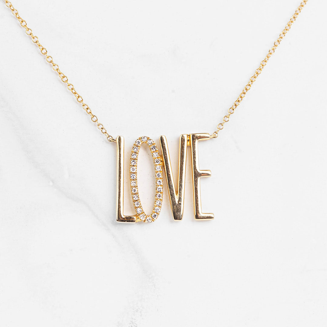 Elongated Diamond Love Necklace