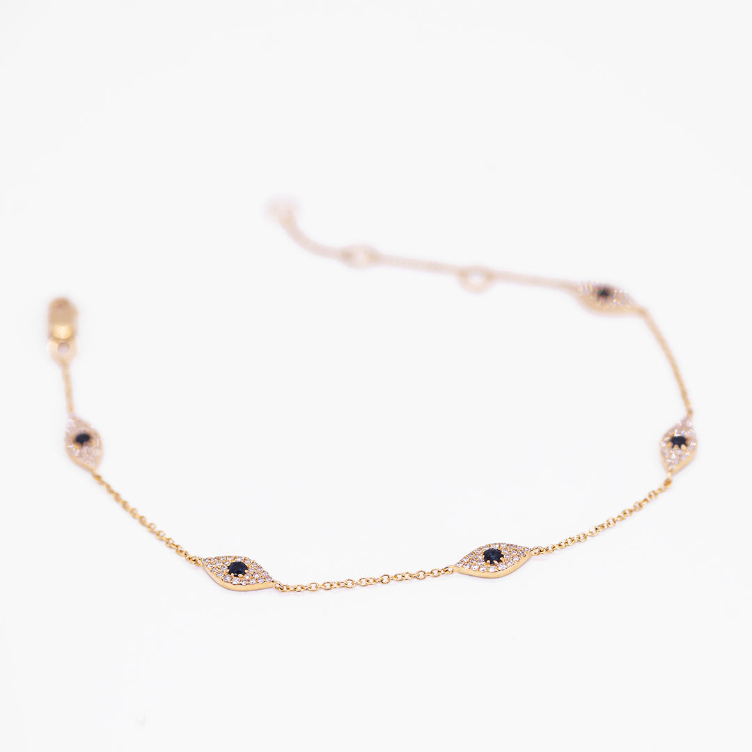 Diamond and Sapphire Station Evil Eye Bracelet