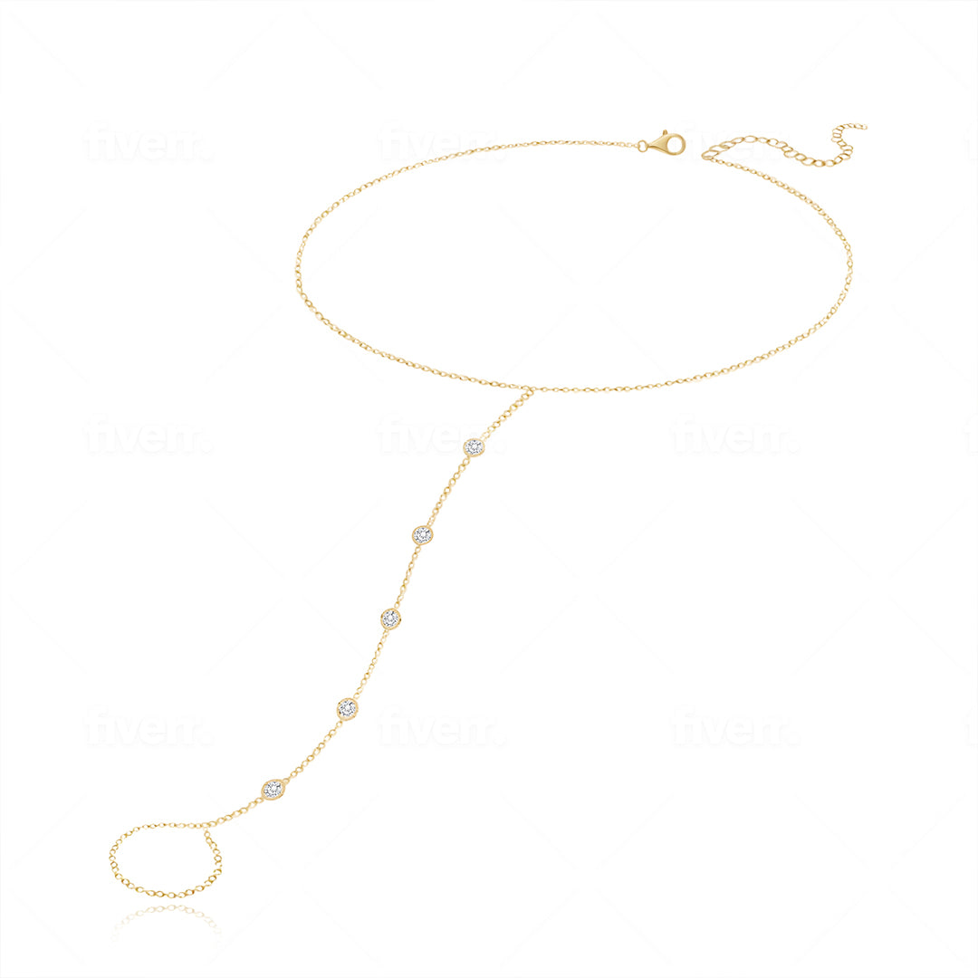 Five Round Bezel Diamond Hand Chain