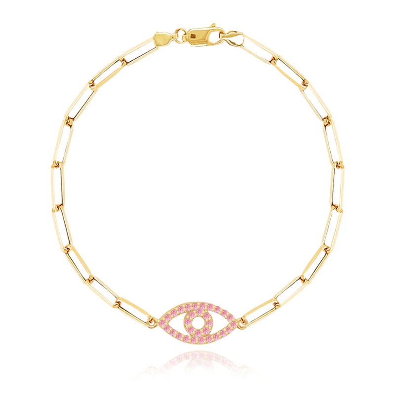 Gemstone Evil Eye Small Paperclip Bracelet