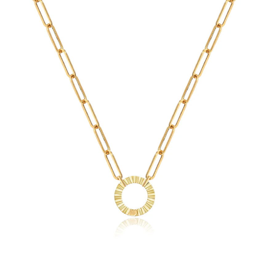 Gold Fluted Clasp Paperclip Necklace