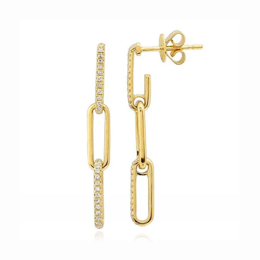 Three Link Pave Paperclip Earrings