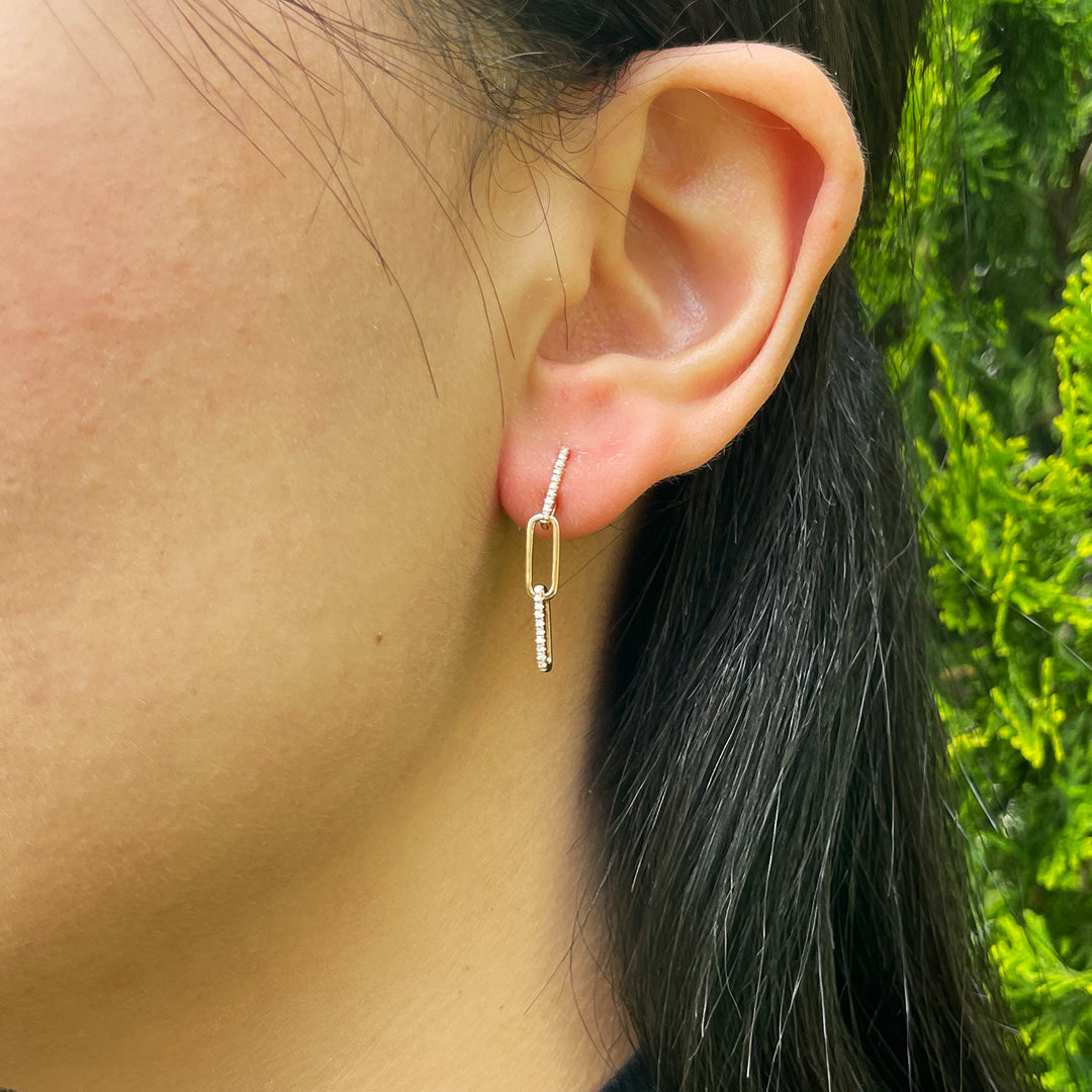 Three Link Pave Paperclip Earrings