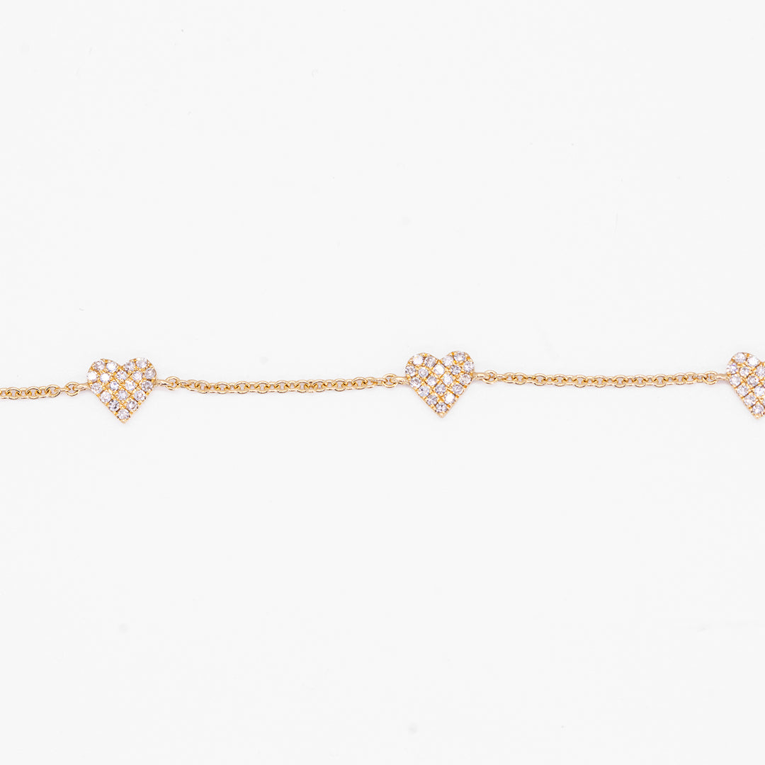 Pave Heart Station Bracelet Adjustable