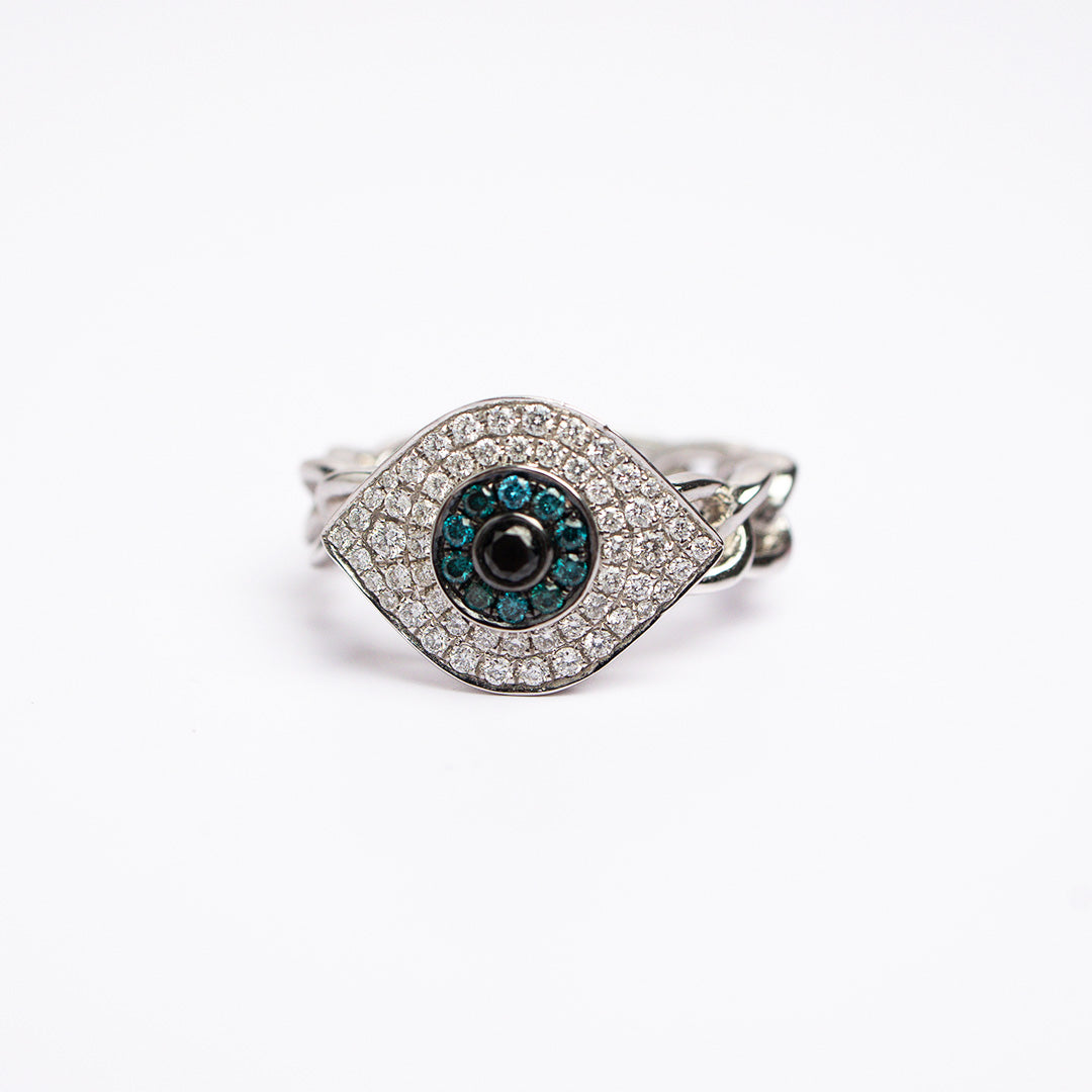 Diamond Evil Eye Chain Link Ring