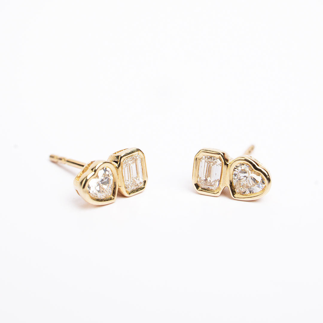 Multi Shape Bezel Diamond Stud Earrings