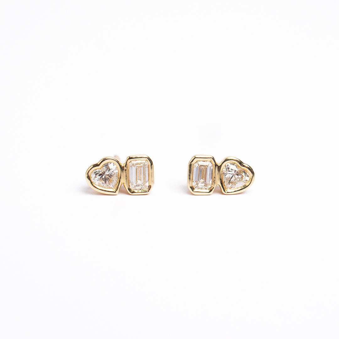 Multi Shape Bezel Diamond Stud Earrings
