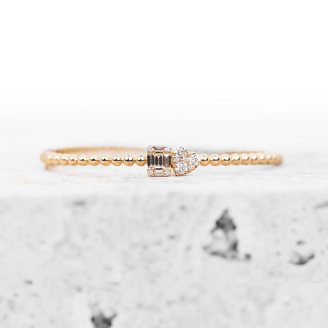 Baguette and Heart Diamond Beaded Bangle