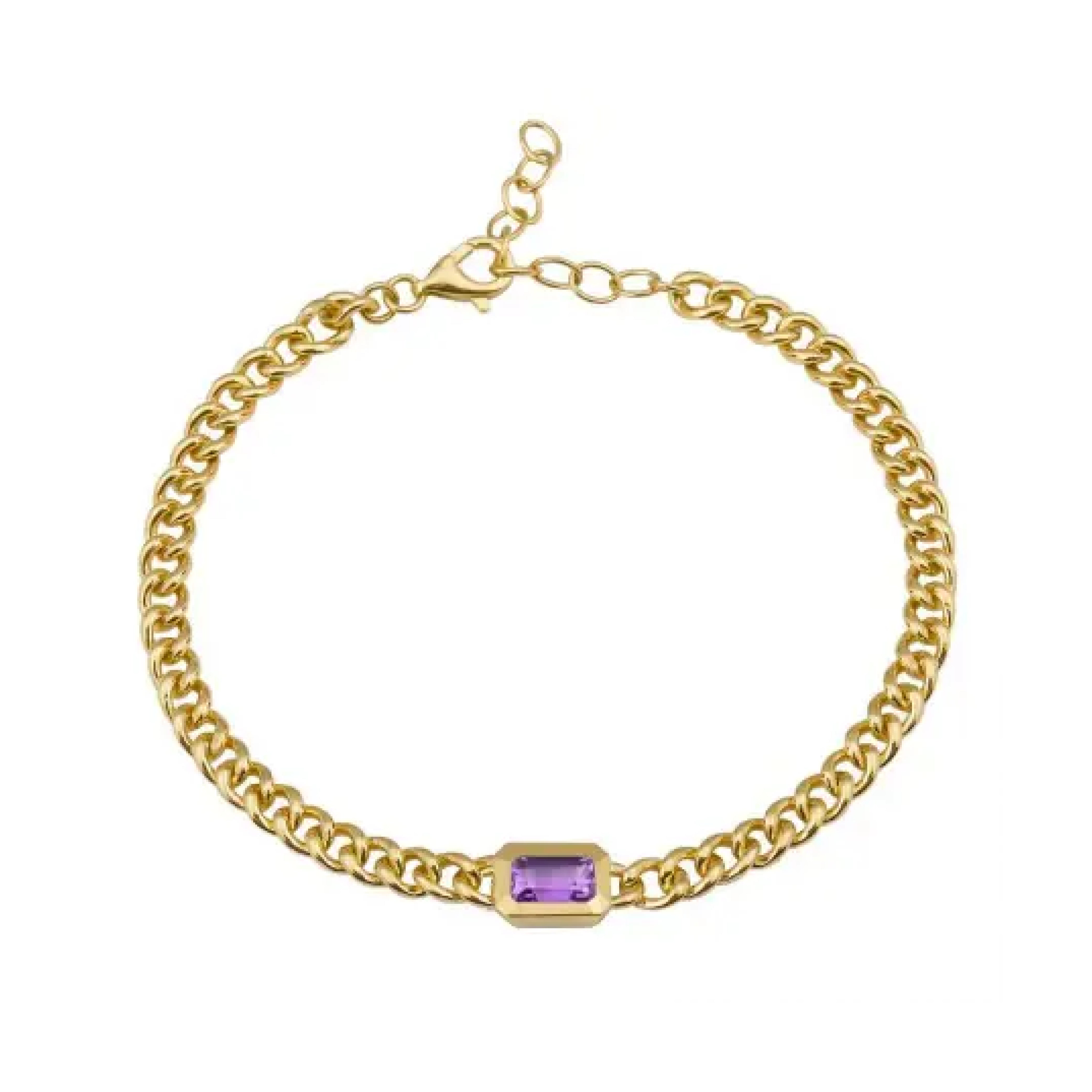 Bezel Gemstone Cuban Bracelet