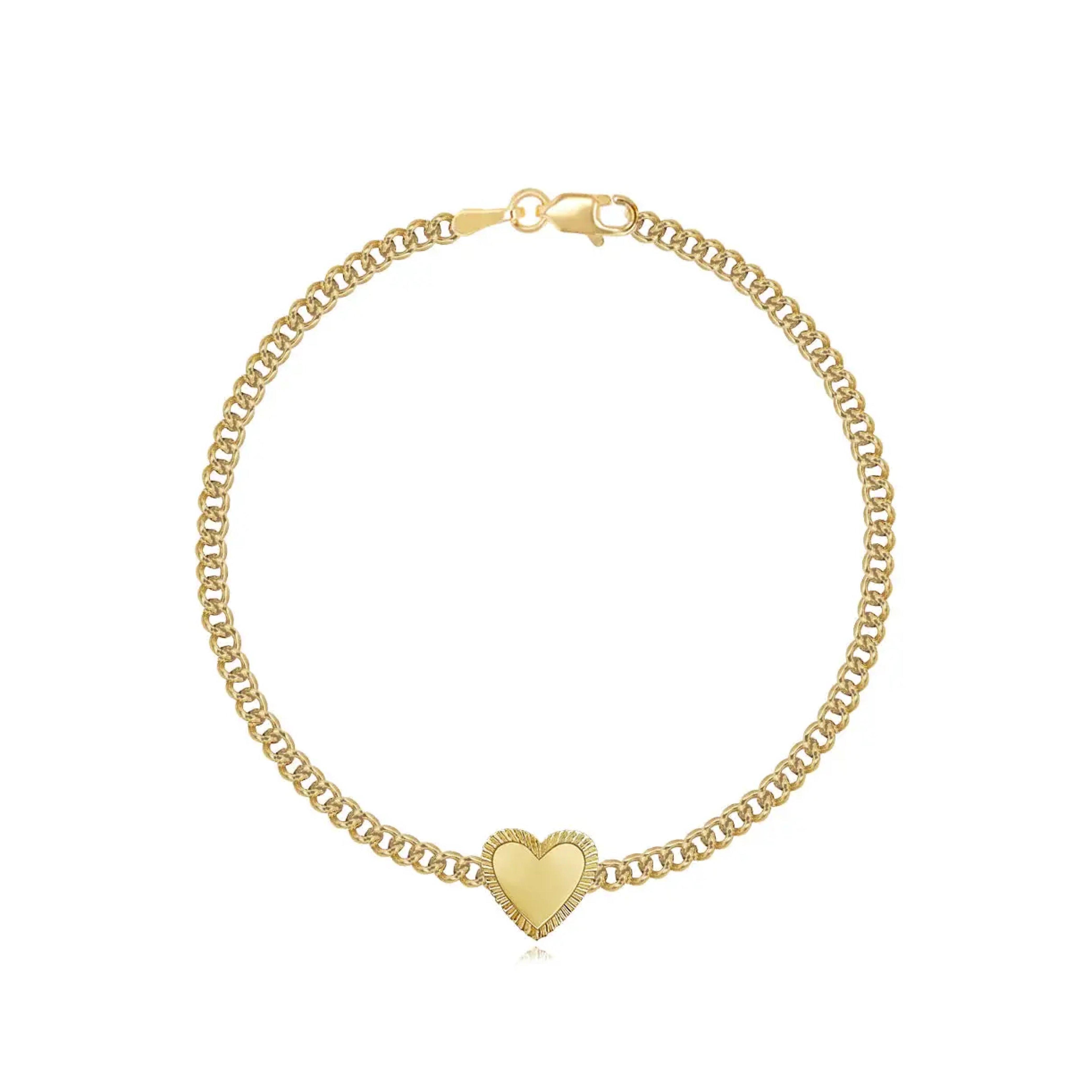 Fluted Outline Gold Heart Cuban Bracelet