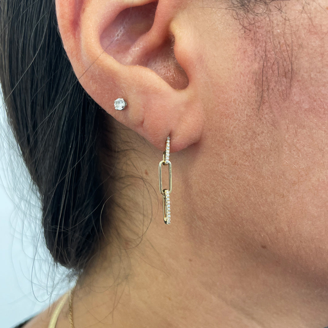 Three Link Pave Paperclip Earrings
