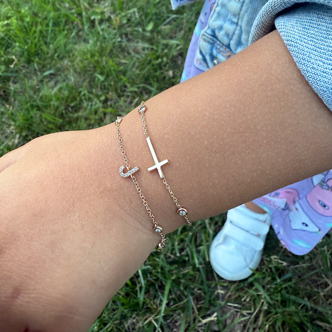 Diamond and Sapphire Station Cross Bracelet