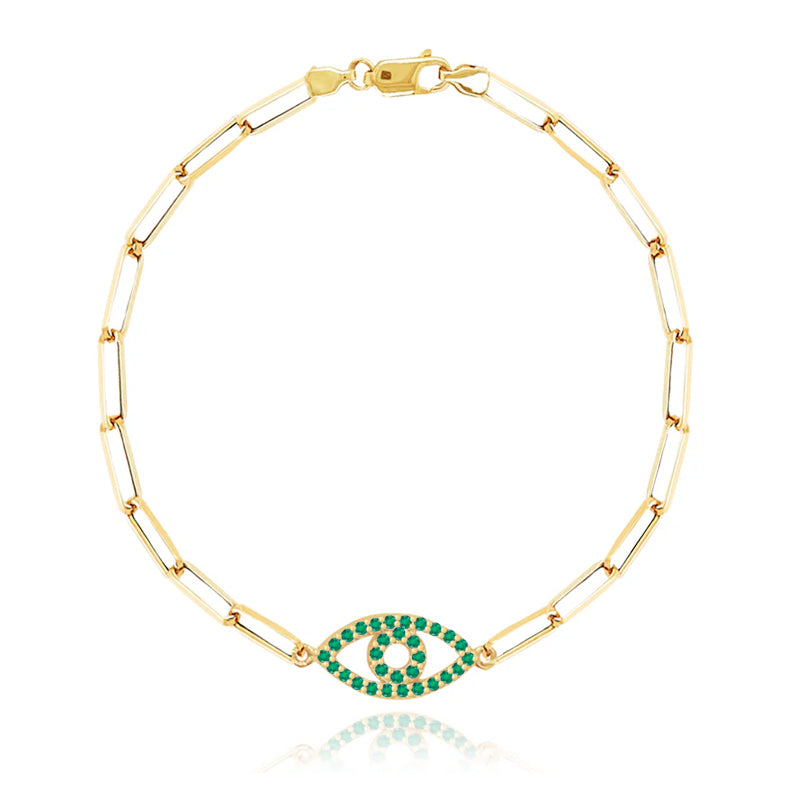 Gemstone Evil Eye Small Paperclip Bracelet
