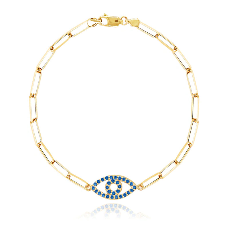 Gemstone Evil Eye Small Paperclip Bracelet