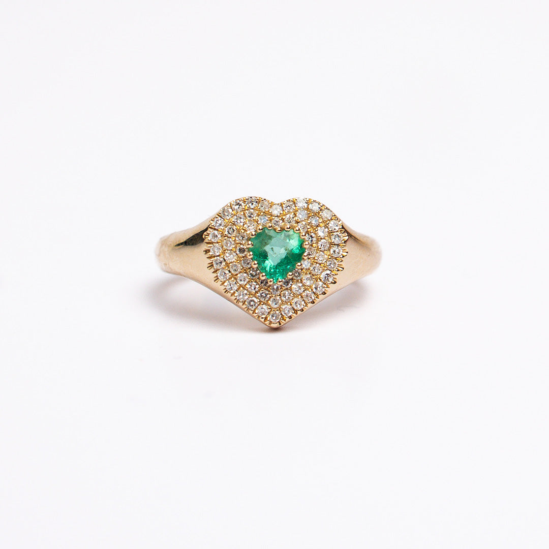 Diamond Pave and Emerald Heart Ring