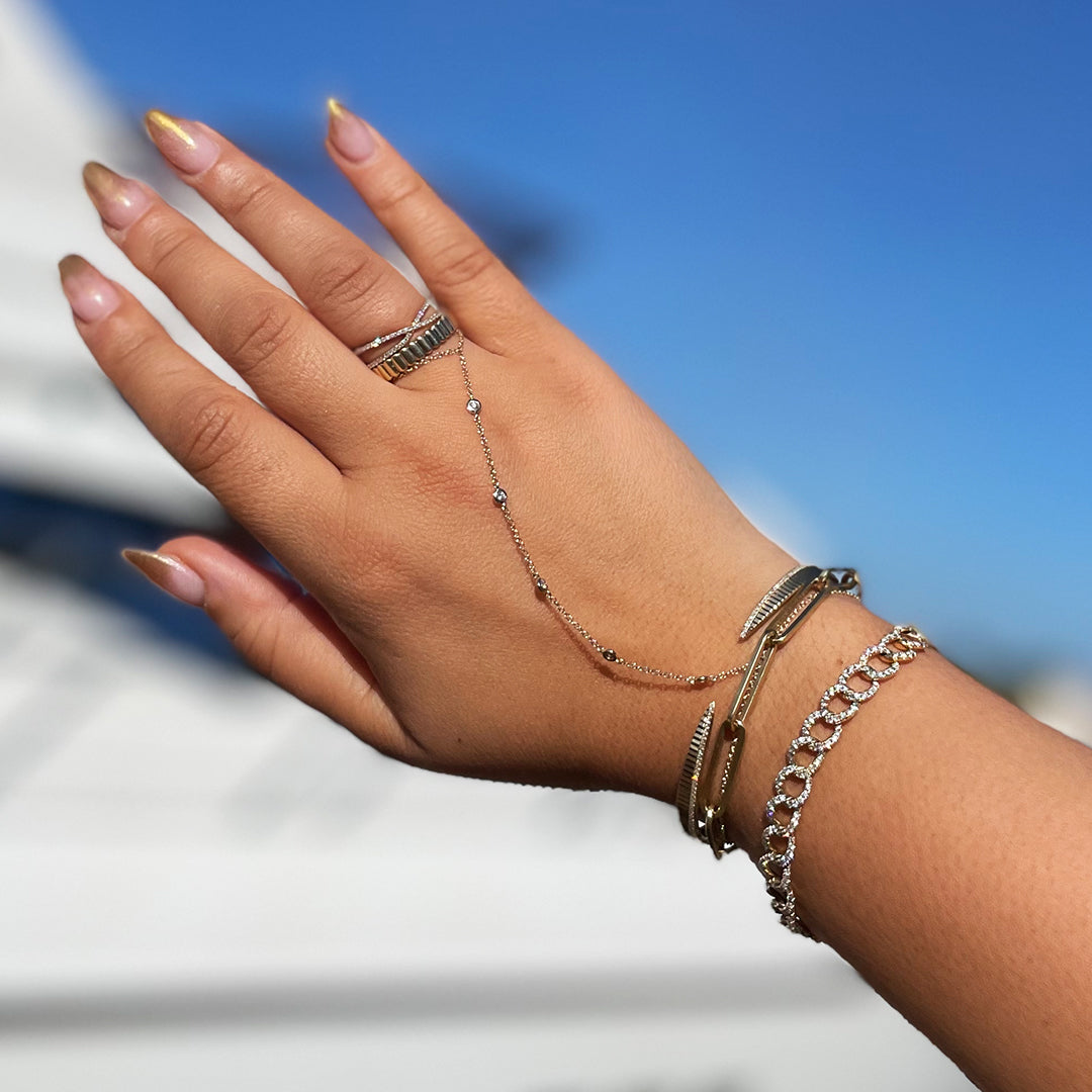 Five Round Bezel Diamond Hand Chain