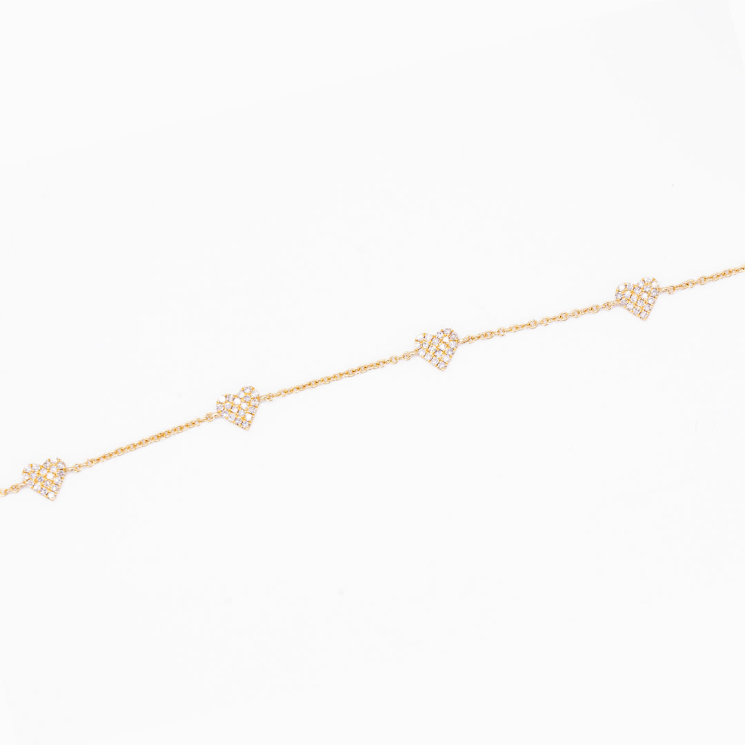 Pave Heart Station Bracelet Adjustable