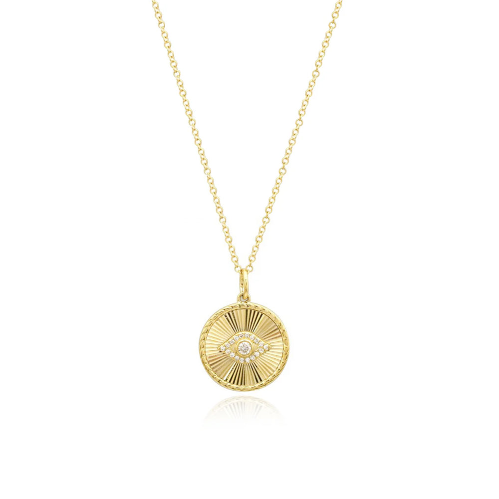 Small Fluted Disc Evil Eye Necklace